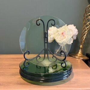 (4) Vintage Green Glass Coup Luncheon Plates – Evermore Era Forest Green